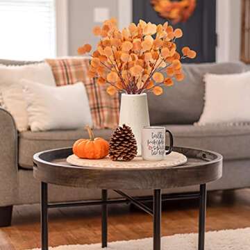 CEWOR 6pcs Fall Stems Artificial Eucalyptus Leaves 33.5in Orange Fake Eucalyptus Branches Autumn Wedding Decorations for Table Home Fireplace Farmhouse Bathroom Floral Arrangement Decor