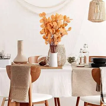 CEWOR 6pcs Fall Stems Artificial Eucalyptus Leaves 33.5in Orange Fake Eucalyptus Branches Autumn Wedding Decorations for Table Home Fireplace Farmhouse Bathroom Floral Arrangement Decor