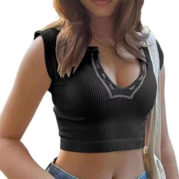 Women Y2K Fairycore Grunge Tee Shirt V Neck Patchwork Short Sleeve Crop Top Vintage 90s E-Girl Stree...