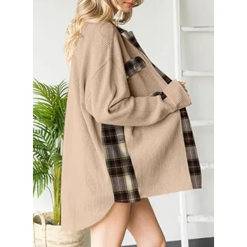 SHEWIN Waffle Knit Plaid Shacket for Stylish Comfort