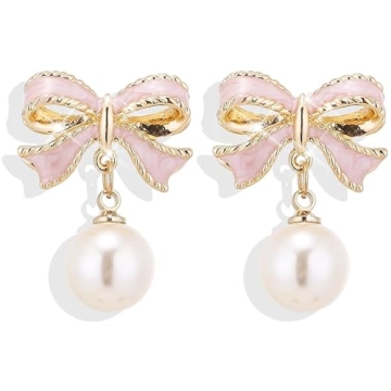 Pink Earrings Gifts for Valentines Day Outfit Women Pearl Earrings Dangle Jewelry Trendy Stuff Prom ...
