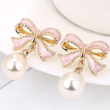 Elegant Pink Bow Earrings for Women - Trendy Jewelry Gifts