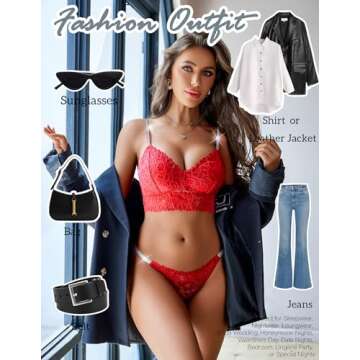 Lace Bra and Panty Set by Avidlove for Women - Red