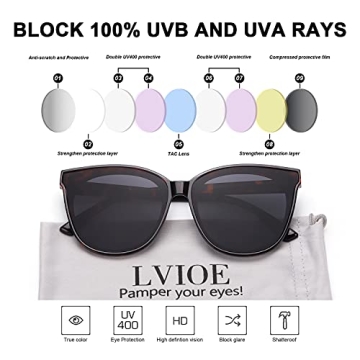 LVIOE Cat Eyes Sunglasses for Women, Polarized Oversized Fashion Vintage Eyewear for Driving Fishing - 99.99% UV Protection