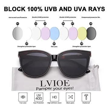 LVIOE Cat Eyes Sunglasses for Women, Polarized Oversized Fashion Vintage Eyewear for Driving Fishing - 99.99% UV Protection