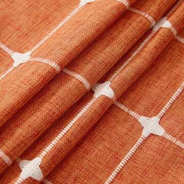 Aldopein Fall Autumn Boho Curtains for Bedroom 84-Inch Modern Farmhouse Cotton Linen Orange Rustic Tassel Window Curtain Panels Semi-Transparent Geometric Trellis Draperies Living Room Decor