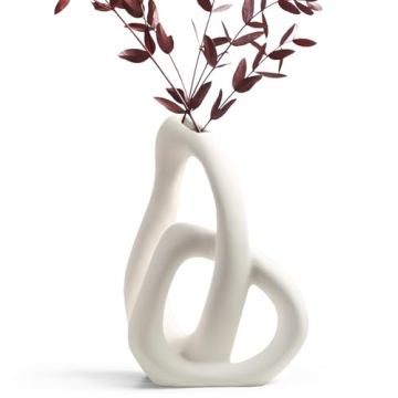 STHIE Modern White Ceramic Flower Vases for Home Decor Aesthetic, Boho Decorative Vase for Bouquet P...