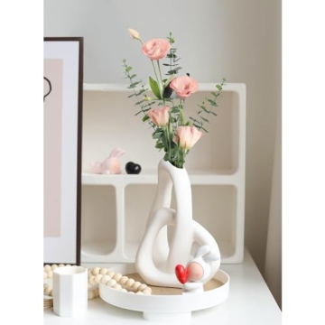 STHIE Stylish White Ceramic Flower Vases for Home Decor