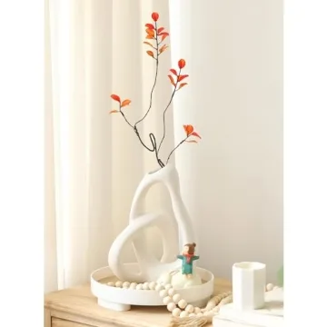 STHIE Stylish White Ceramic Flower Vases for Home Decor