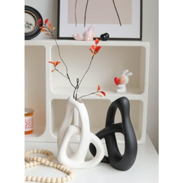 STHIE Stylish White Ceramic Flower Vases for Home Decor