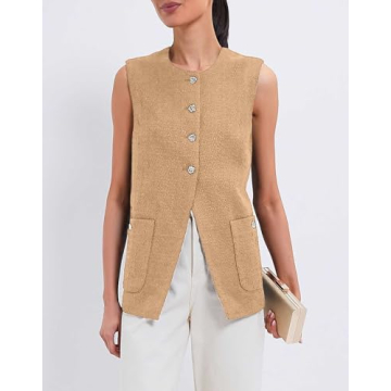 YEXPINE Women's Tweed Blazer Vest Button Front Casual Sleeveless Jackets Work Office Dressy Vest Y2K Waistcoat