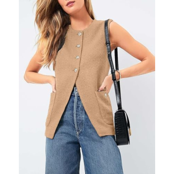 YEXPINE Women's Tweed Blazer Vest Button Front Casual Sleeveless Jackets Work Office Dressy Vest Y2K Waistcoat