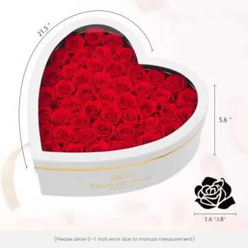 Eterfield 47-Piece Forever Flowers in Heart Shape Box, Preserved Roses That Last a Year Preserved Flowers Birthday Gifts for Women Wife Valentine's Day Mother's Day (Red Roses, Heart White Suede Box)