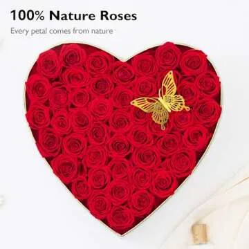 Eterfield 47-Piece Forever Flowers in Heart Shape Box, Preserved Roses That Last a Year Preserved Flowers Birthday Gifts for Women Wife Valentine's Day Mother's Day (Red Roses, Heart White Suede Box)