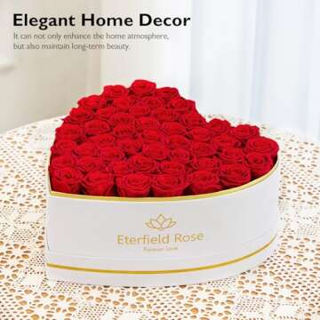 Eterfield 47-Piece Forever Flowers in Heart Shape Box, Preserved Roses That Last a Year Preserved Flowers Birthday Gifts for Women Wife Valentine's Day Mother's Day (Red Roses, Heart White Suede Box)