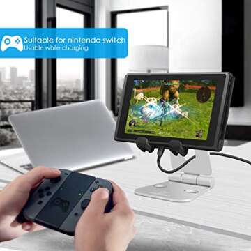 Lamicall Adjustable Phone Tablet Stand, Playstand for Switch, Foldable Desk Holder, Compatible with iPad Mini, 9.7'' iPad Pro Air, Phone 12 Mini 11 Pro Xs Xs Max Xr X 8 7 6 6s Plus SE- Silver 4-10''