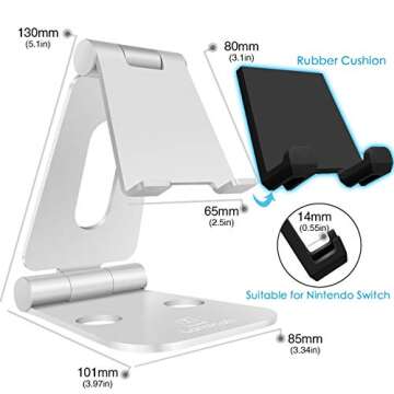Lamicall Adjustable Phone Tablet Stand, Playstand for Switch, Foldable Desk Holder, Compatible with iPad Mini, 9.7'' iPad Pro Air, Phone 12 Mini 11 Pro Xs Xs Max Xr X 8 7 6 6s Plus SE- Silver 4-10''