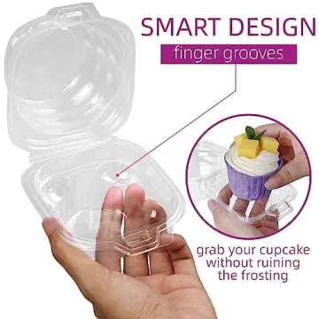 LotFancy Cupcake Containers - 100 Pcs Clear Plastic Boxes