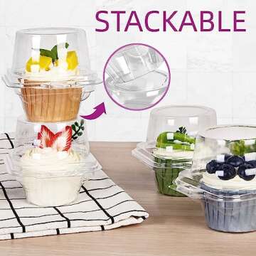 LotFancy Cupcake Containers - 100 Pcs Clear Plastic Boxes