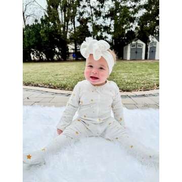 Owlivia Organic Cotton Baby Pajamas, Boys Girls 2-Pack Zip Front Sleep 'N Play, Footed Sleeper, Long Sleeve(0-3 Months, Golden Star & Mushroom)