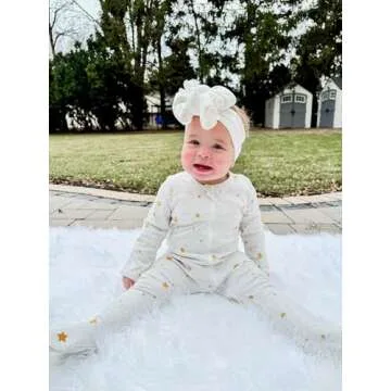 Owlivia Organic Cotton Baby Pajamas, Boys Girls 2-Pack Zip Front Sleep 'N Play, Footed Sleeper, Long Sleeve(0-3 Months, Golden Star & Mushroom)