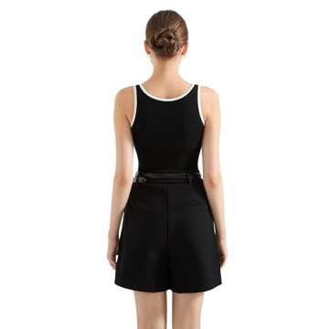 SUUKSESS Women Cotton Ribbed Summer Going Out Tops Padded Sleeveless Trendy Tank Tops Basic Square Crew Neck Top (Black-White, L)