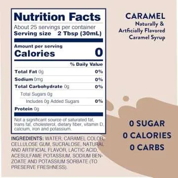 Jordan's Skinny Syrups Salted Caramel, Sugar Free Flavoring Syrup, 25.4 Ounce Bottle (Pack of 2)