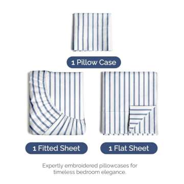 Twin XL Size 3 Piece Sheet Set - Comfy Breathable & Cooling Bed Sheets Set - Hotel Luxury Bedding for Women, Men, Kids & Teens - Deep Pockets, Easy-Fit, Soft & Wrinkle Free - Oeko-Tex - Blue Stripes