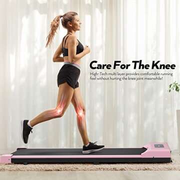 Walking Pad Treadmill, 2.5HP Under Desk Treadmill Portable, Desk Treadmill for Office Under Desk, Walking Treadmill Electric Quiet for Home/Apartment/Flat with Remote Control and LED Dispaly Pink