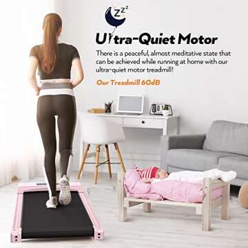 Walking Pad Treadmill, 2.5HP Under Desk Treadmill Portable, Desk Treadmill for Office Under Desk, Walking Treadmill Electric Quiet for Home/Apartment/Flat with Remote Control and LED Dispaly Pink