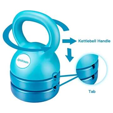 Jpodream Kettlebell, Adjustable Kettlebell Weights 5lbs, 8lbs, 9lbs, 12lbs, Great for Home or Gym Full-Body Workout and Strength Training - Teal