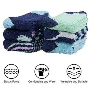 6 Pairs Womens Fuzzy Socks Winter Warm Soft Cozy Fluffy Microfiber House Sleeping Slipper Socks Christmas Gifts,J- Blue Stripe Socks