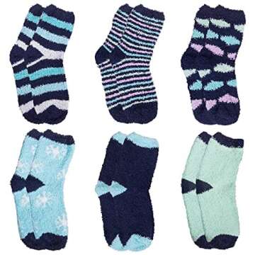 6 Pairs Womens Fuzzy Socks Winter Warm Soft Cozy Fluffy Microfiber House Sleeping Slipper Socks Christmas Gifts,J- Blue Stripe Socks