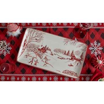 Bico Toile De Jouy Winter Wonderland Ceramic 14 inch Rectangular Serving Platter, Set of 2, for Serving Salad, Pasta, Cheese, Ham, Appetizer, Microwave & Dishwasher Safe