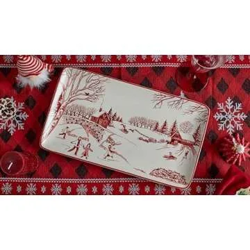 Bico Toile De Jouy Winter Wonderland Ceramic 14 inch Rectangular Serving Platter, Set of 2, for Serving Salad, Pasta, Cheese, Ham, Appetizer, Microwave & Dishwasher Safe