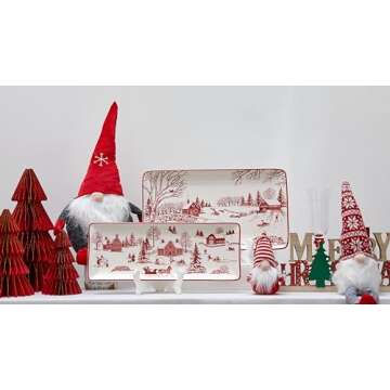 Bico Toile De Jouy Winter Wonderland Ceramic 14 inch Rectangular Serving Platter, Set of 2, for Serving Salad, Pasta, Cheese, Ham, Appetizer, Microwave & Dishwasher Safe