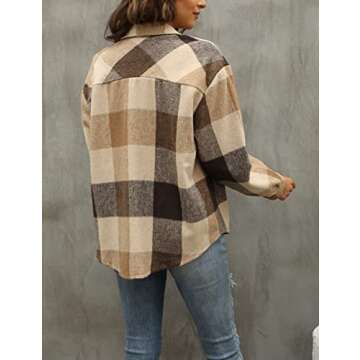 Tanming Womens Flannel Plaid Shacket Wool Blend Button Down Shirt Fall Fashion Jacket (01 Brown, S)