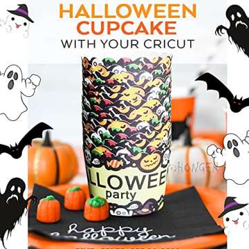 HONGER Halloween Party Supplies Cupcake Decorations - 250PCS Halloween Cake Liners Decor, Pumpkin Paper Cupcake Wrapper, Muffin Case Trays, Baking Cups Wraps, Dessert Favors for Happy Halloween Table