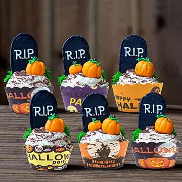 HONGER Halloween Party Supplies Cupcake Decorations - 250PCS Halloween Cake Liners Decor, Pumpkin Paper Cupcake Wrapper, Muffin Case Trays, Baking Cups Wraps, Dessert Favors for Happy Halloween Table