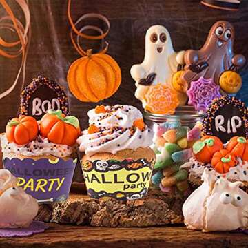 HONGER Halloween Party Supplies Cupcake Decorations - 250PCS Halloween Cake Liners Decor, Pumpkin Paper Cupcake Wrapper, Muffin Case Trays, Baking Cups Wraps, Dessert Favors for Happy Halloween Table