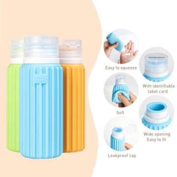 HEYMKGO Travel Bottles, 5 Pack Travel Bottles for Toiletries, Travel Bottles Set, Silicone Approved Travel Containers Kits Leak Proof Refillable Squeezable Containers Kits 90ML & 60ML
