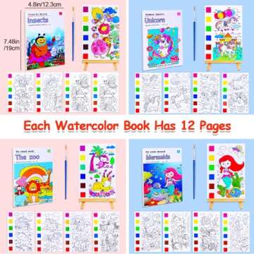 JUNQIU Paint with Water Books for Kids, Watercolor Painting Coloring Books for Toddlers, Magic Paint Set for Kids, Art Craft Kits for Girls Boys Drawing with Brush(4Pack)