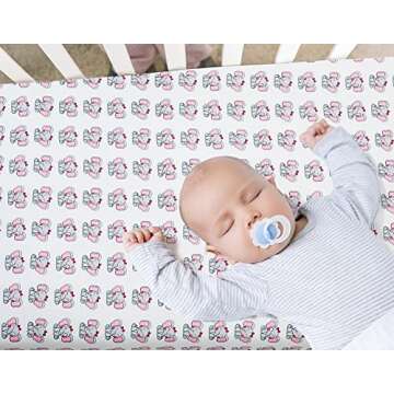 4 Pack Baby Girl Crib Sheets Fitted Pink Crib Sheet Portable Mattress Cover or Toddler Bed Sheets for Girls (Elephant)