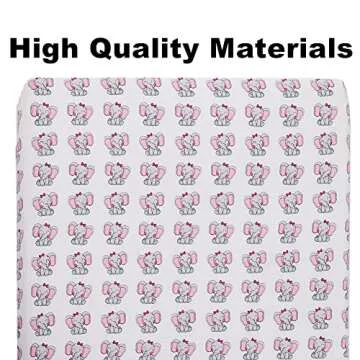 4 Pack Baby Girl Crib Sheets Fitted Pink Crib Sheet Portable Mattress Cover or Toddler Bed Sheets for Girls (Elephant)