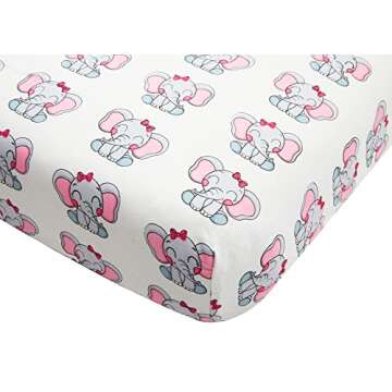 4 Pack Baby Girl Crib Sheets Fitted Pink Crib Sheet Portable Mattress Cover or Toddler Bed Sheets for Girls (Elephant)