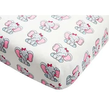 4 Pack Baby Girl Crib Sheets Fitted Pink Crib Sheet Portable Mattress Cover or Toddler Bed Sheets for Girls (Elephant)