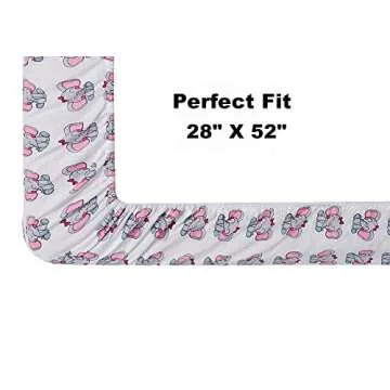 4 Pack Baby Girl Crib Sheets Fitted Pink Crib Sheet Portable Mattress Cover or Toddler Bed Sheets for Girls (Elephant)