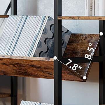 IRONCK Bookcases and Bookshelves Triple Wide 4 Tiers Industrial Bookshelf, Large Etagere Bookshelf Open Record Player Shelves with Metal Frame for Living Room, Home Office, Vintage Brown