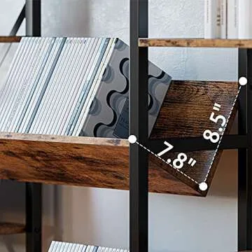 IRONCK Bookcases and Bookshelves Triple Wide 4 Tiers Industrial Bookshelf, Large Etagere Bookshelf Open Record Player Shelves with Metal Frame for Living Room, Home Office, Vintage Brown