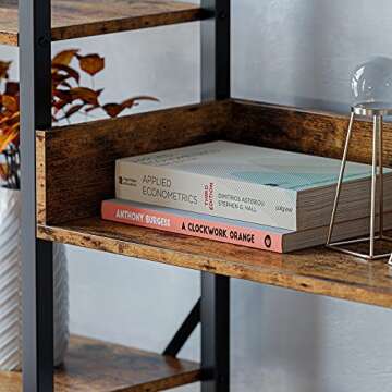 IRONCK Bookcases and Bookshelves Triple Wide 4 Tiers Industrial Bookshelf, Large Etagere Bookshelf Open Record Player Shelves with Metal Frame for Living Room, Home Office, Vintage Brown